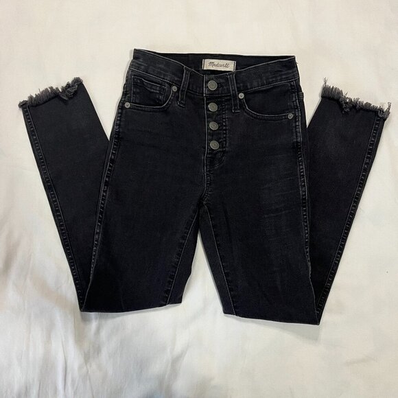 Madewell Black 10" High Rise Skinny Button Fly Fringe Jeans | Size 23P - Picture 1 of 7